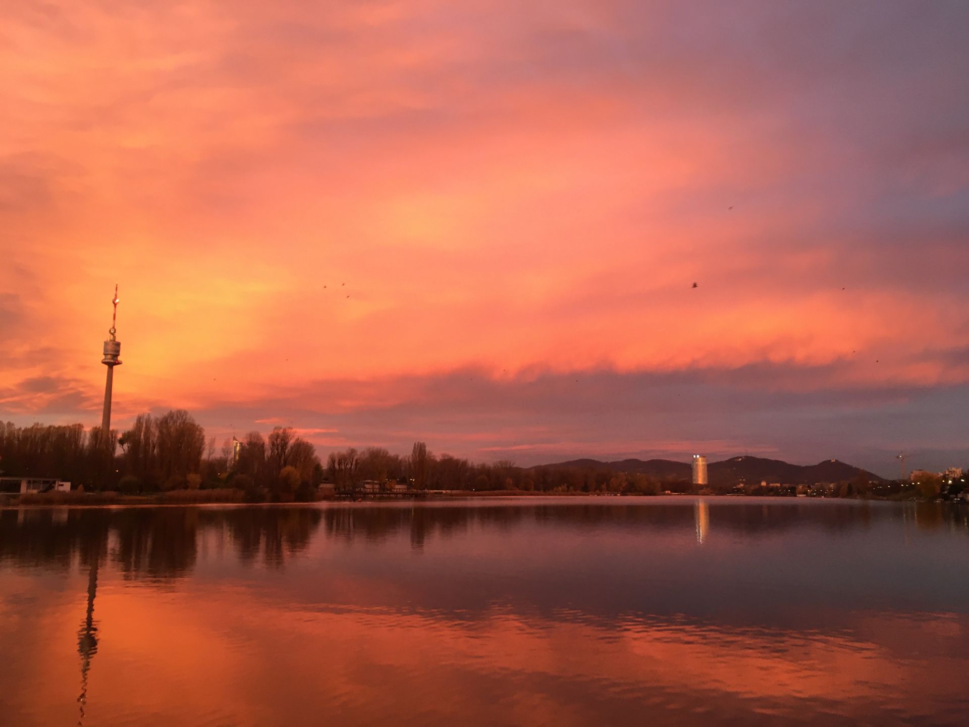 Sonnenuntergang Wien alte Donau UNO - City